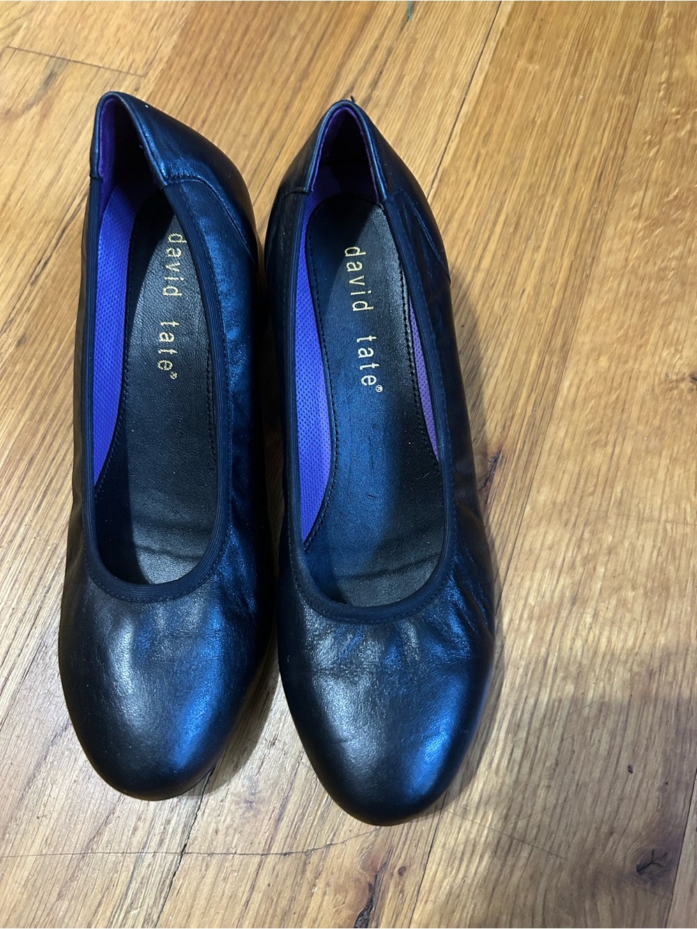 David Tate Simona Pump Block Heel Leather Black Sz 6.5M Comfort Business Wear